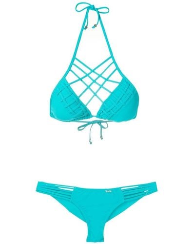 Amir Slama Lattice-strap Bikini Set - Blue