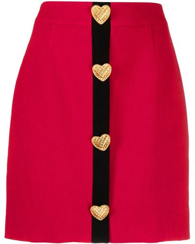 Moschino Falda con botones de corazón - Rojo