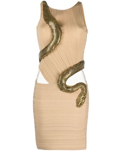Balmain Embellished Snake-detail Minidress - Natural