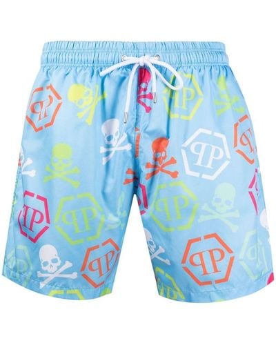 Philipp Plein Logo-print Swim Shorts - Blue
