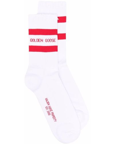 Golden Goose Gerippte Intarsien-Socken mit Logo - Rot
