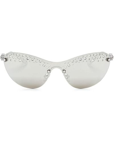 Swarovski Crystal-embellished Shield-frame Sunglasses - White