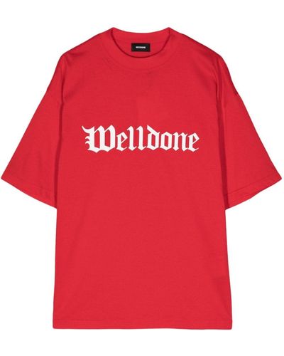 we11done T-Shirt mit Logo-Print - Rot