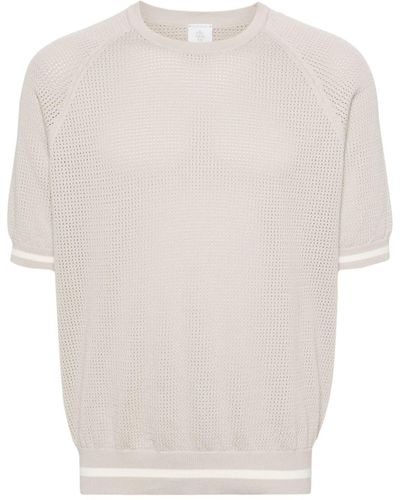 Eleventy T-Shirt mit Lochstrickmuster - Weiß