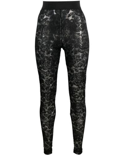 Dolce & Gabbana Floral-lace Logo-waistband leggings - Black