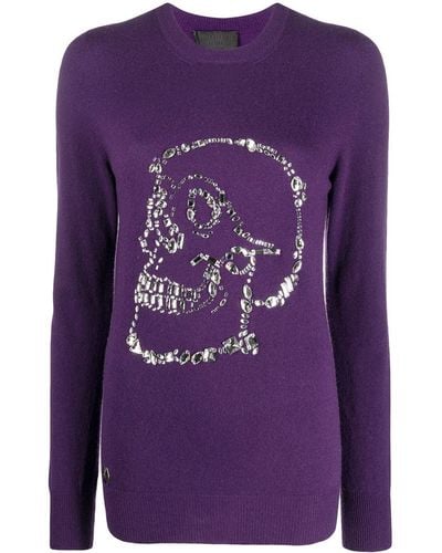 Philipp Plein Look At Me Skull Embellished Sweater - Purple