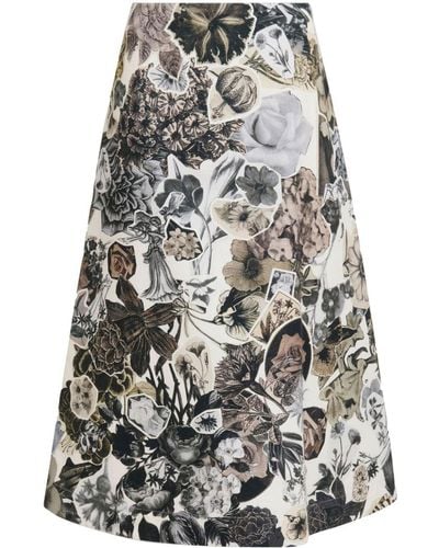 Marni Floral-print A-line Skirt - Gray