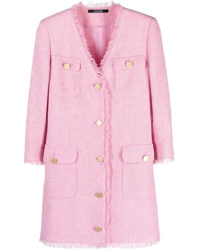 Tagliatore Frayed-edge Crop-sleeve Blazer - Pink