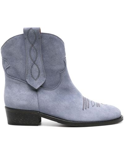Via Roma 15 Decorative-stitching Suede Boots - Blue