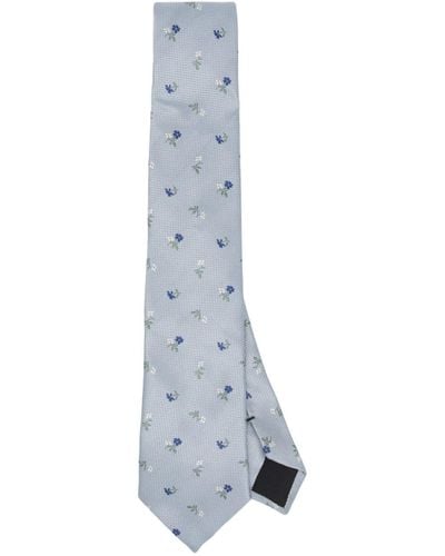 Paul Smith Floral-embroidered Silk Tie - Blue