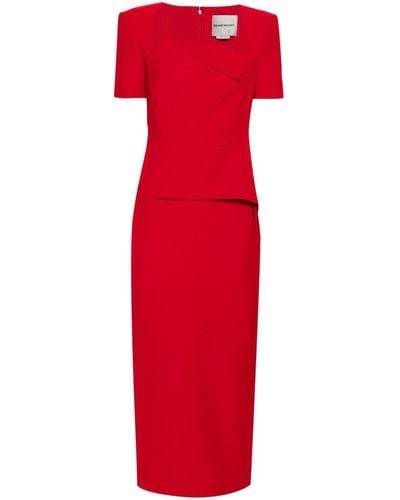 Roland Mouret Crepe Peplum Midi Dress - Red
