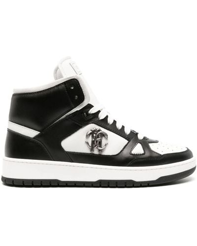 Roberto Cavalli Mirror Snake-embellished Leather Sneakers - Black
