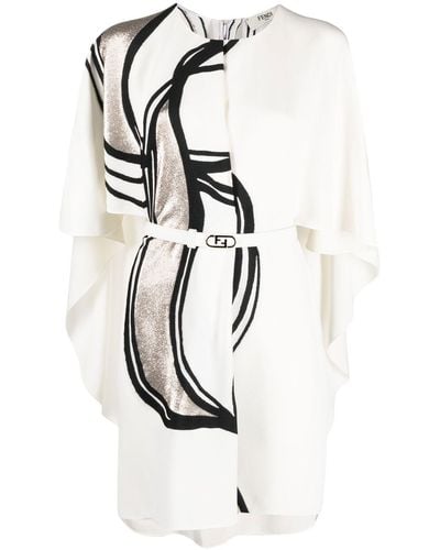 Fendi Abstract-print Cape Dress - White