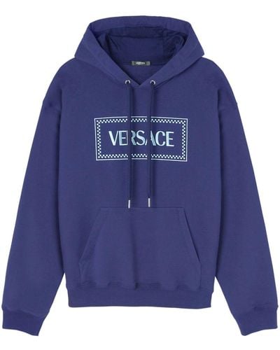 Versace 90s Vintage Logo-embroidered Hoodie - Blue