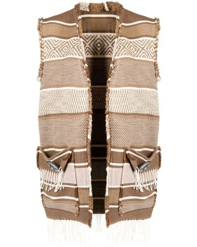 Fortela Vertical-stripe Knitted Gilet - Natural