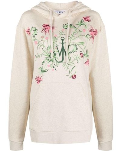 JW Anderson X Pol Anglada Floral-embroidered Hoodie - Natural