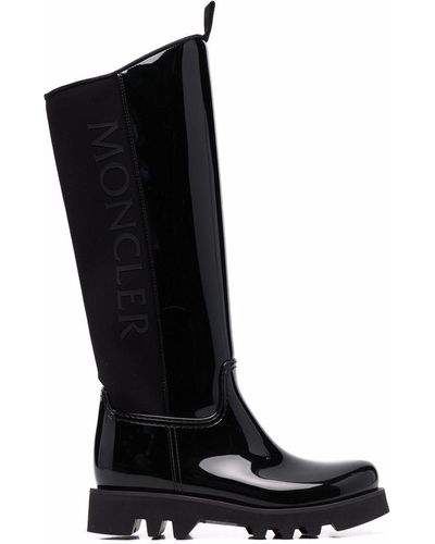 Moncler Debossed-logo Below-knee Boots - Black