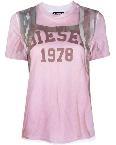 DIESEL Graphic-print Cotton T-shirt - Pink