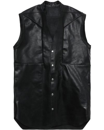 Rick Owens V-neck Leather Vest - Black