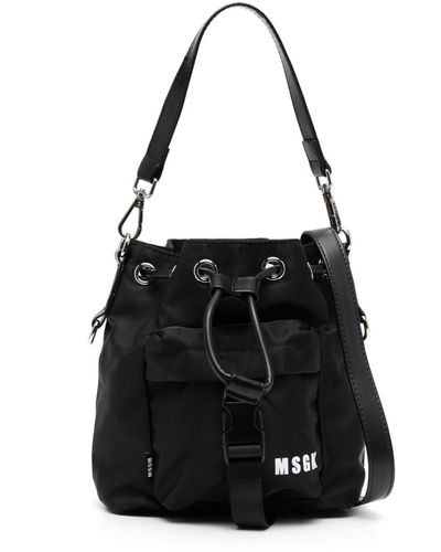 MSGM Logo-print Drawstring Bucket Bag - Black