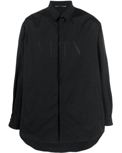 Valentino Garavani Vltn-patch Concealed Placket Shirt - Black