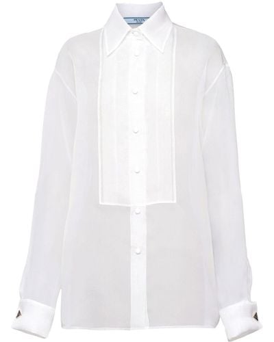 Prada Camisa de organza translúcida - Blanco