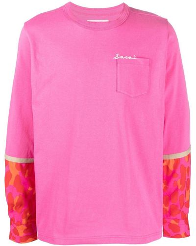 Sacai Leopard-print Panelled Long-sleeve Top - Pink
