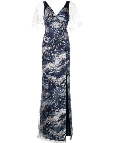 Marchesa Glitter Detail Floor-length Dress - Blue