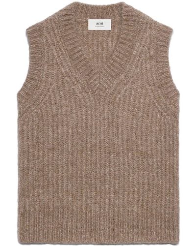 Ami Paris Sleeveless Rib-knit Vest - Brown