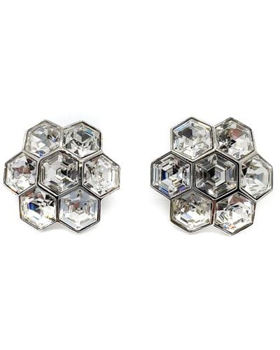 JENNIFER GIBSON JEWELLERY Vintage Art Deco Inspired Hexagonal Crystal Floral Earrings 1980s - White