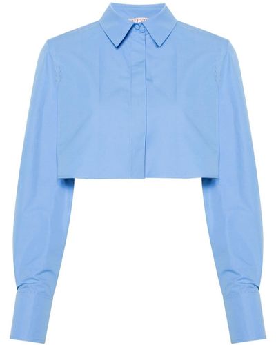 Valentino Garavani Chemise crop à col boutonné - Bleu