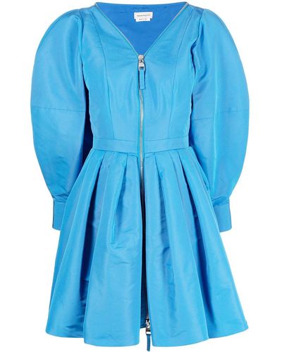 Alexander McQueen Balloon-sleeve Flared Dress - Blue