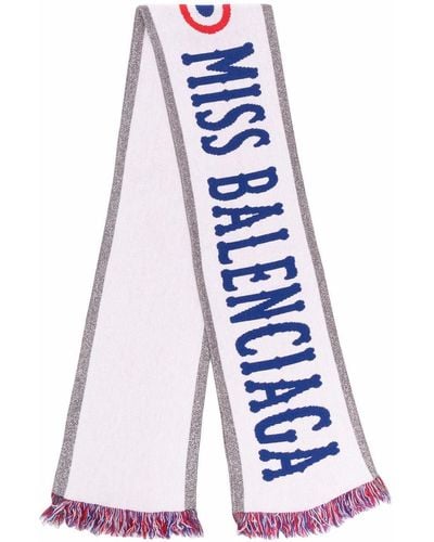 Balenciaga Bufanda con logo y flecos - Blanco