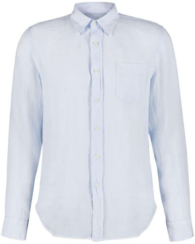 120% Lino Pointed-collar Linen Shirt - Blue