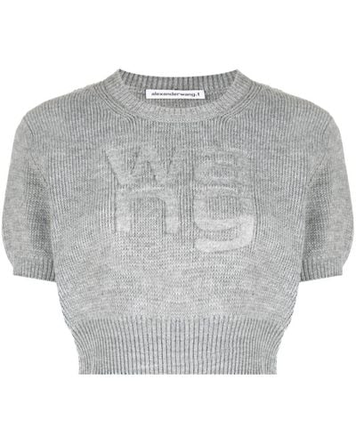 Alexander Wang Logo-debossed Knitted T-shirt - Gray