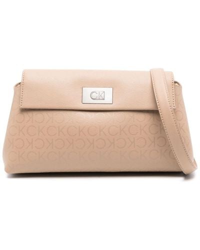 Calvin Klein Monogram-pattern Shoulder Bag - Natural