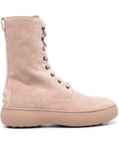 Tod's Wg Lace-up Suede Ankle Boots - Pink