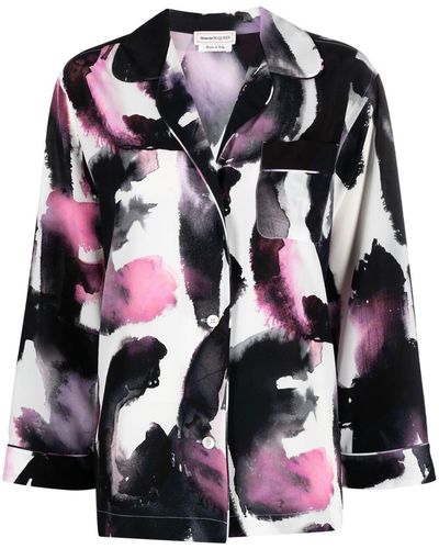 Alexander McQueen Abstract-print Silk Shirt - Black