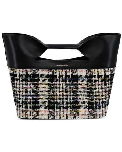 Alexander McQueen Small The Bow Tweed Tote Bag - Black