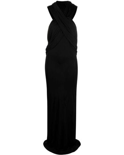 Saint Laurent Hooded Draped Dress - Black