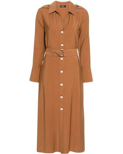 Liu Jo Epaulette-detail Belted Midi Dress - Brown