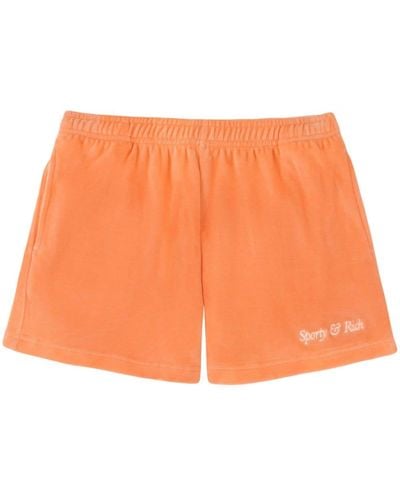 Sporty & Rich Italic Logo Cotton Track Shorts - Orange