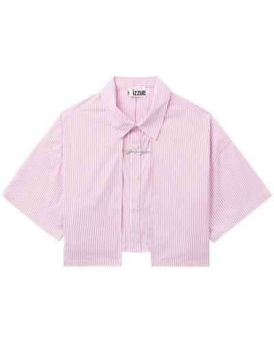 Izzue Striped Cropped Shirt - Pink