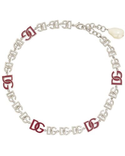 Dolce & Gabbana Short Necklace With Dg Multi-Logo - Mettallic