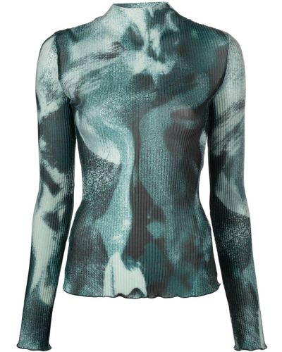 BOSS Graphic-print Pleated Blouse - Green