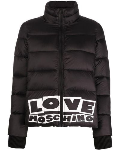 Love Moschino Gefütterte Jacke mit Logo-Print - Schwarz