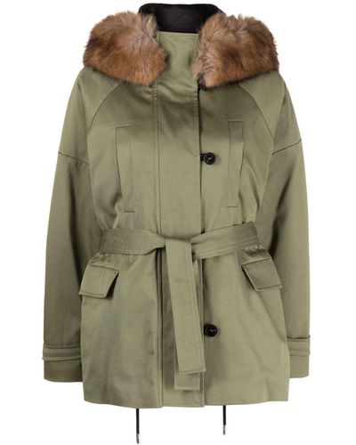 Maje Belted Parka Coat - Green