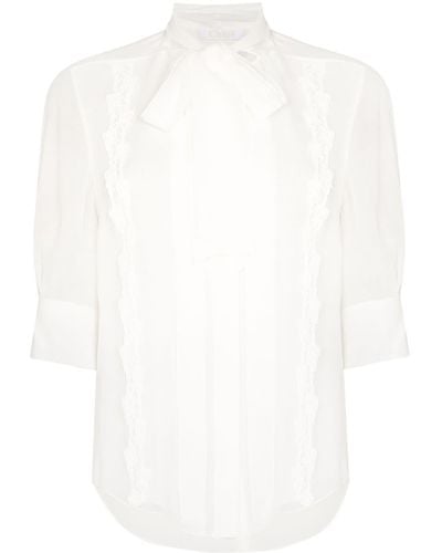 Chloé Camisa de seda con pañuelo en cuello - Blanco