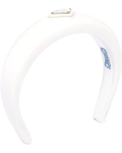 Prada Serre-tête en nylon recyclé à plaque logo - Blanc