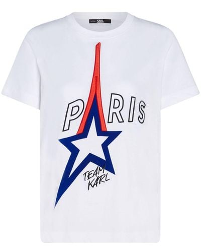 Karl Lagerfeld Besticktes Paris T-Shirt aus Bio-Baumwolle - Weiß
